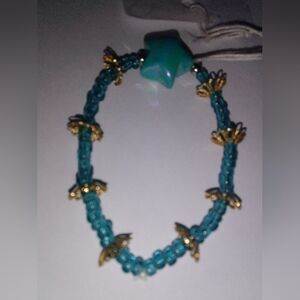 Handmade Teal Beaded Bracelet with Gold Accents - Women Jewelry